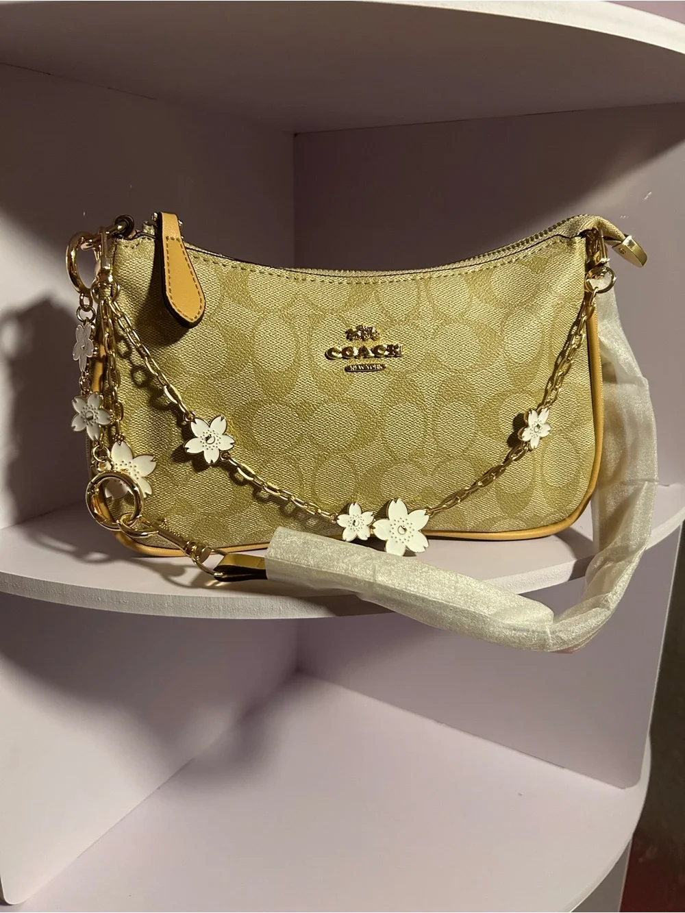 Coach Yellow Floral-Charm Mini Shoulder Bag